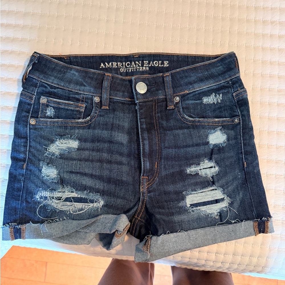 American Eagle Outfitters Women's Ripped Jean Shorts - Indigo